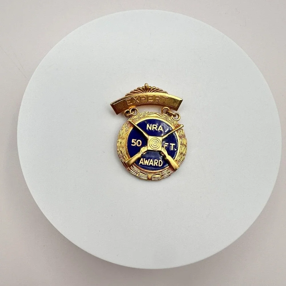 Vintage‎ 80s NRA Brooch Pin Badge National Rifle Association Blue Enamel Jewelry